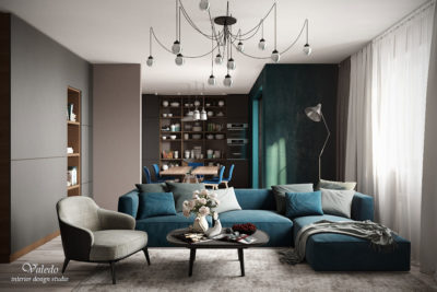 гостиная синий диван Poliform
